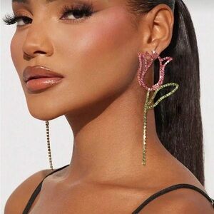 Pink and Green Tulip Statement Earrings